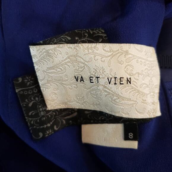 Anthropologie Va Et Vien Halter Dress Women 8 Blue Silk Ruffles Party Racerback - Picture 10 of 11